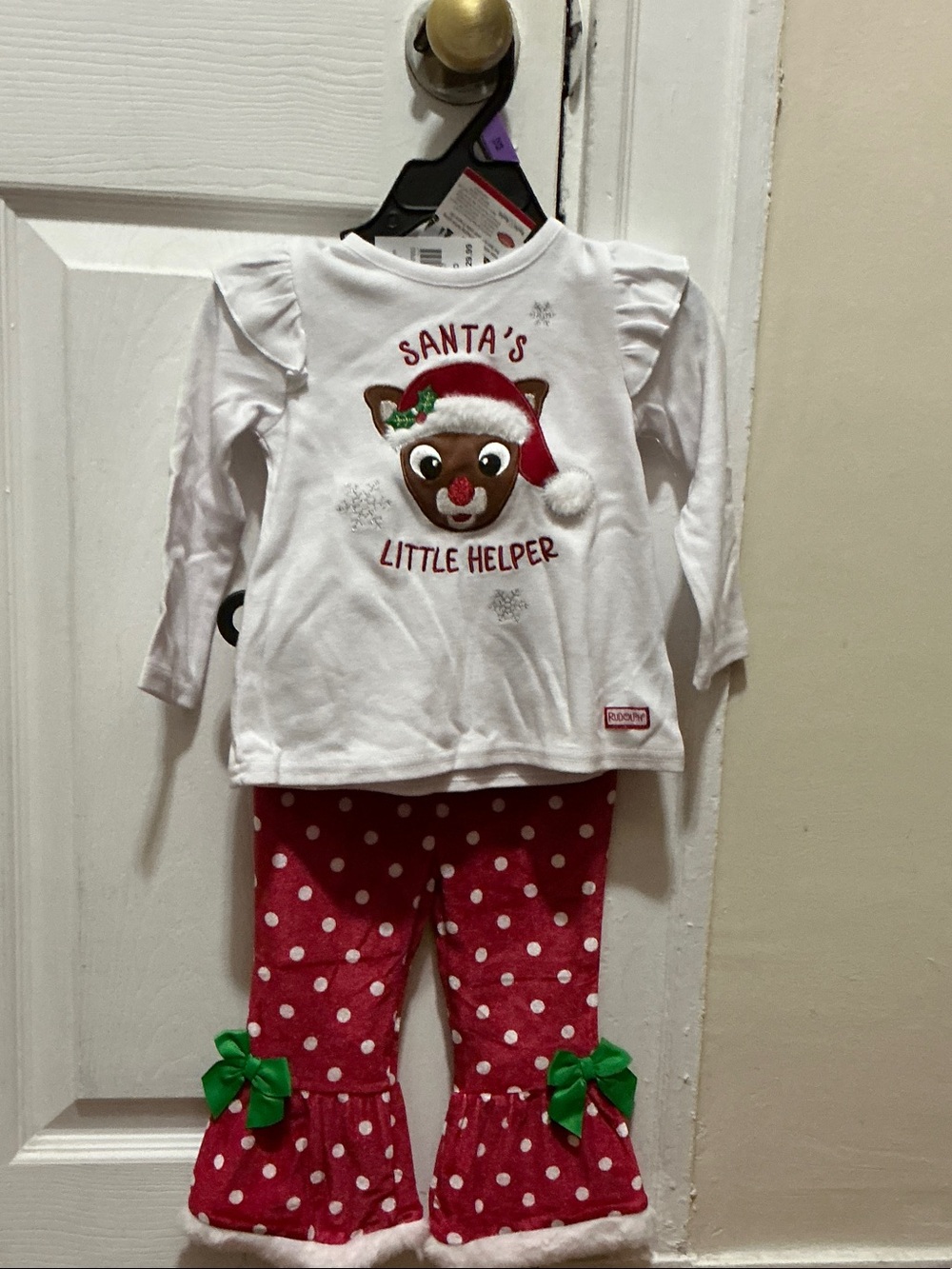 Girls White & Red 'Santa's Little Helper' Holiday Pajama Set